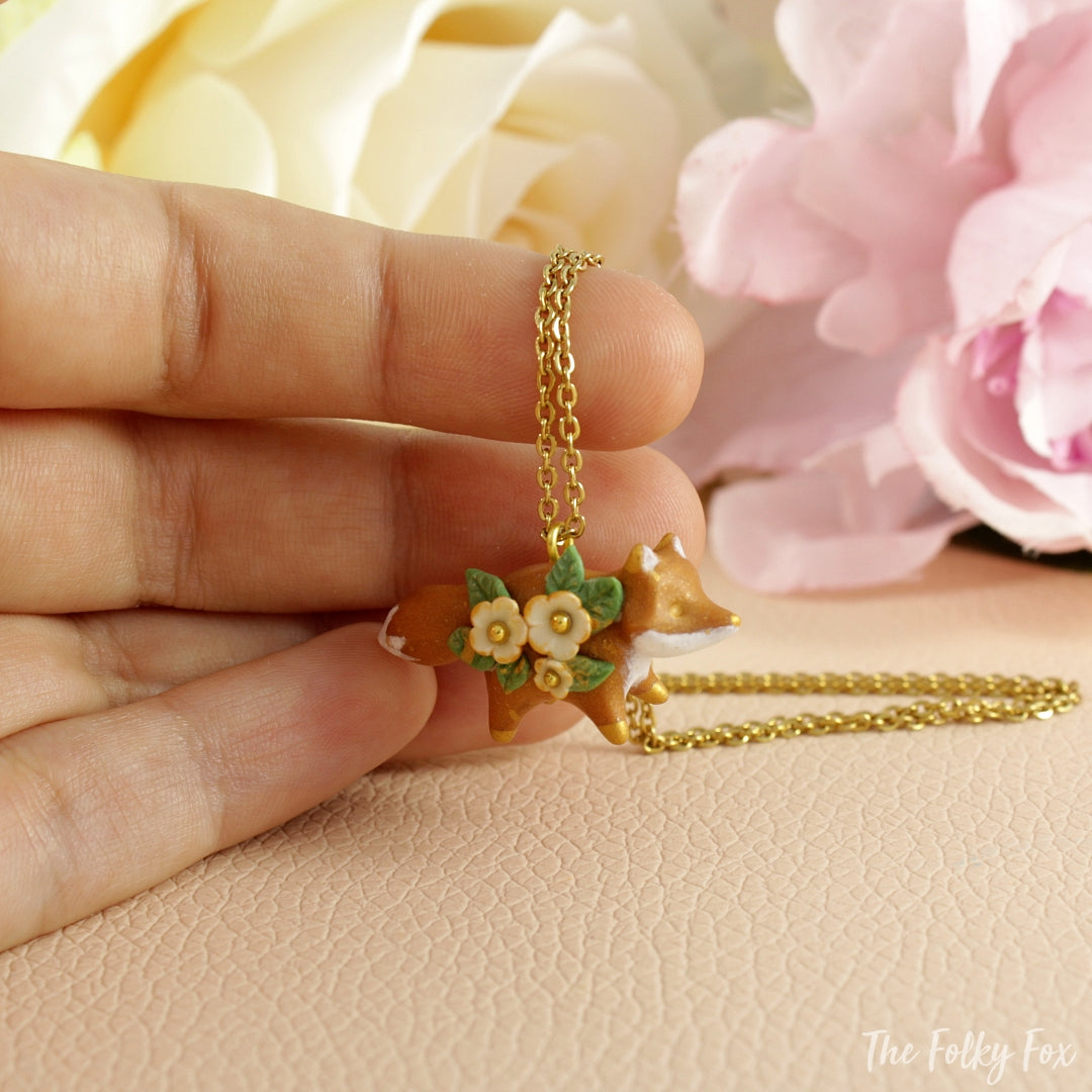 Floral Fox Necklace in Polymer Clay 1 - The Folky Fox