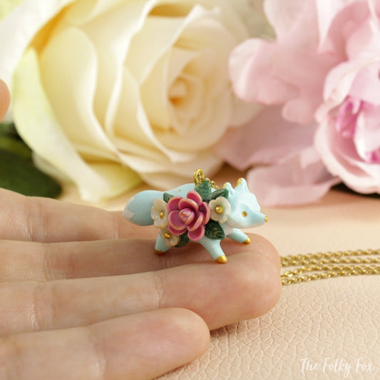Floral Fox Necklace in Polymer Clay 2 - The Folky Fox