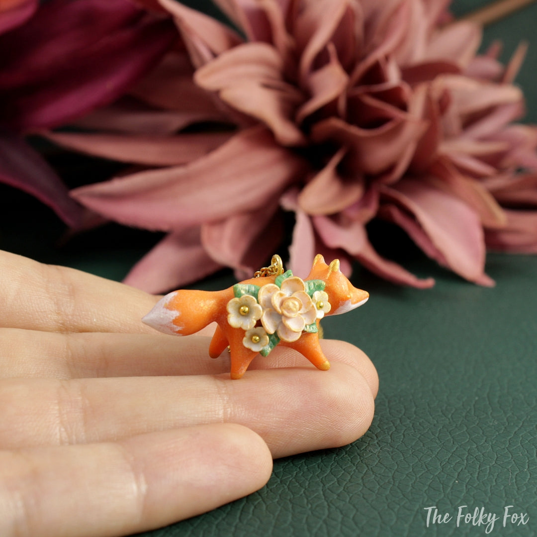 Floral Fox Necklace in Polymer Clay 5 - The Folky Fox
