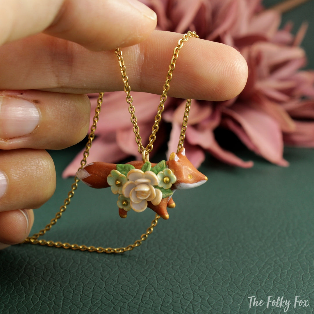 Floral Fox Necklace in Polymer Clay 6 - The Folky Fox