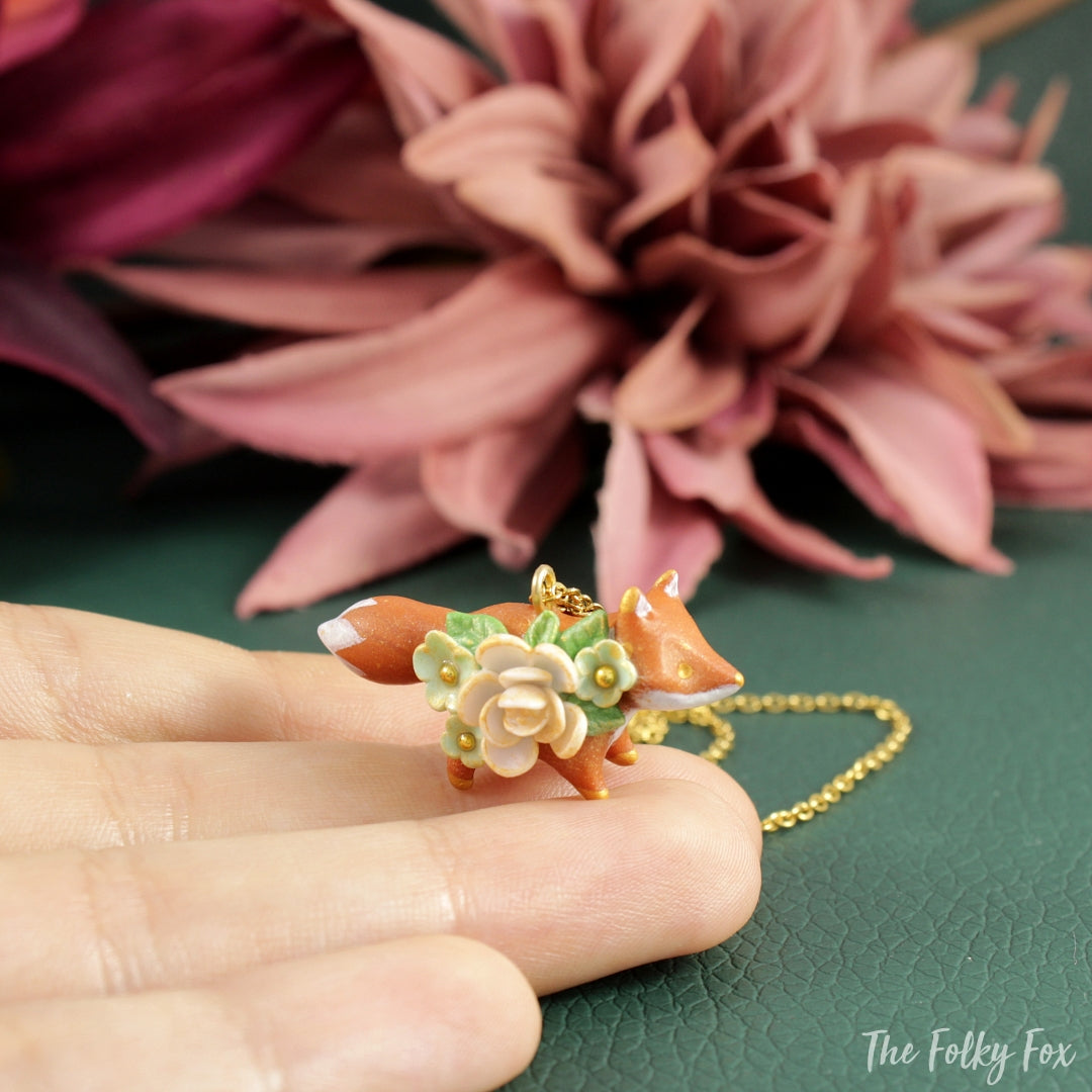 Floral Fox Necklace in Polymer Clay 6 - The Folky Fox
