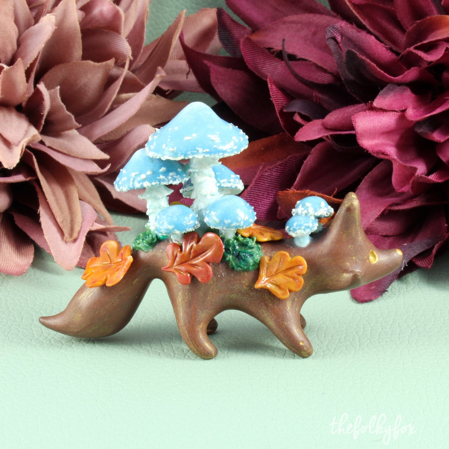 Mushroom Fox Sculpture in Polymer Clay - The Folky Fox