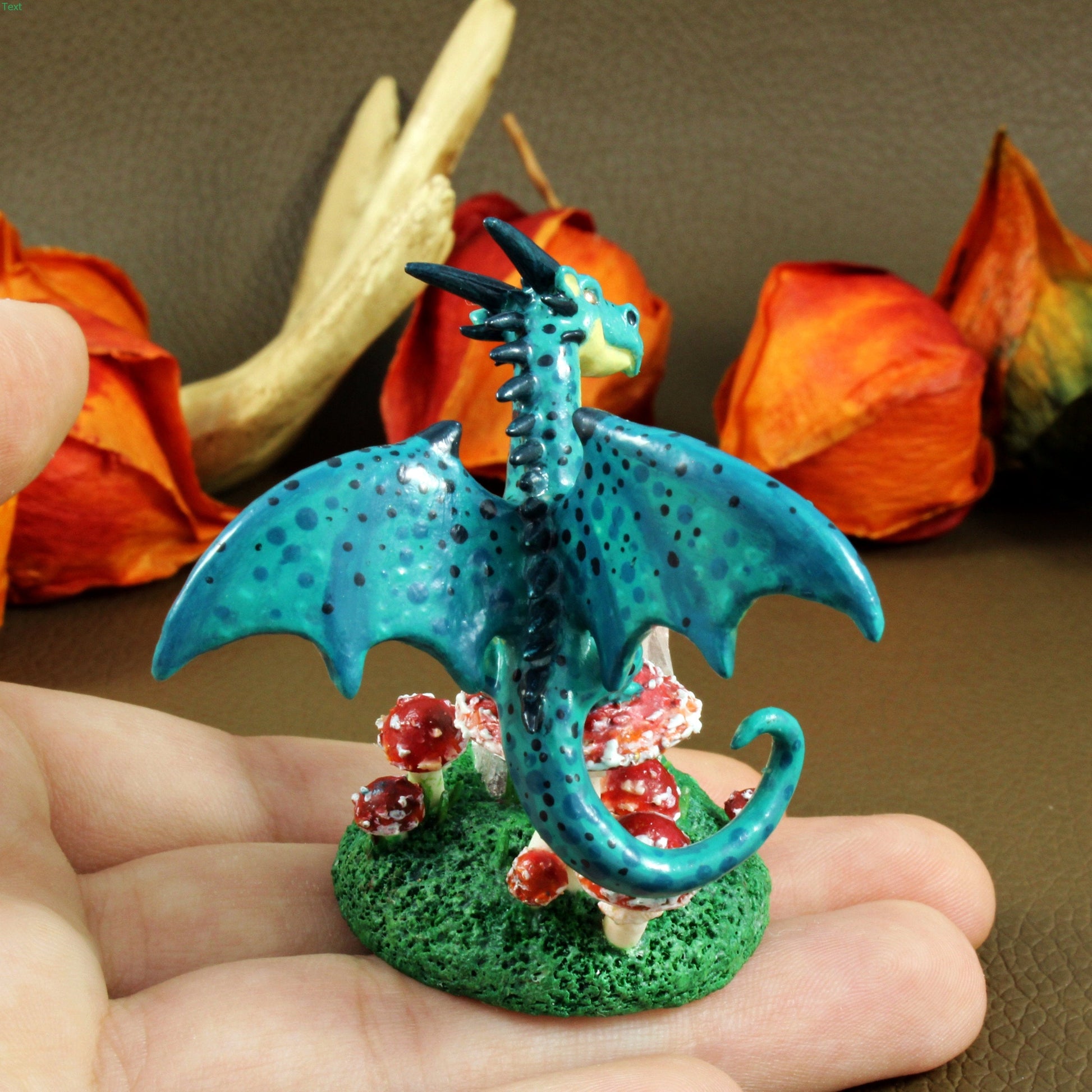 Crystal Dragon with Mushroom Sculpture in Polymer Clay - The Folky Fox