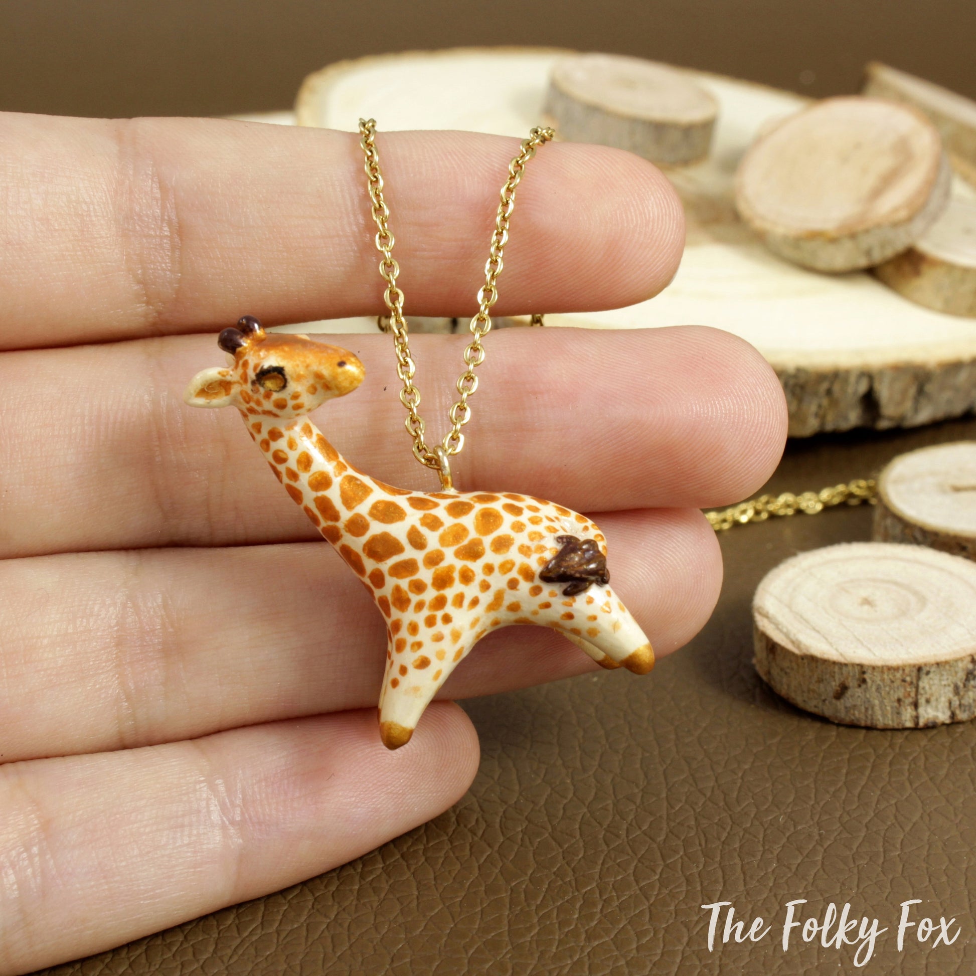 Giraffe Necklace in Polymer Clay - The Folky Fox
