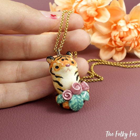 Tiger Necklace with Roses in Ceramic - The Folky Fox