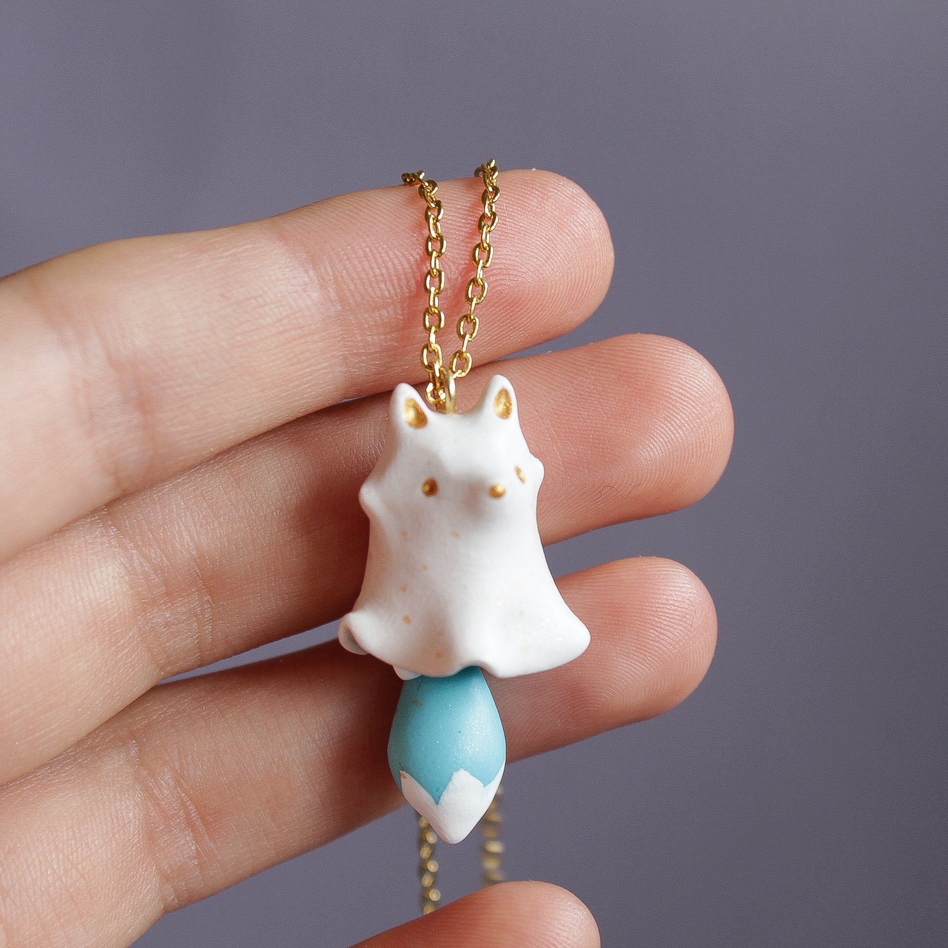 Ghost Fox Necklace in Polymer Clay - The Folky Fox