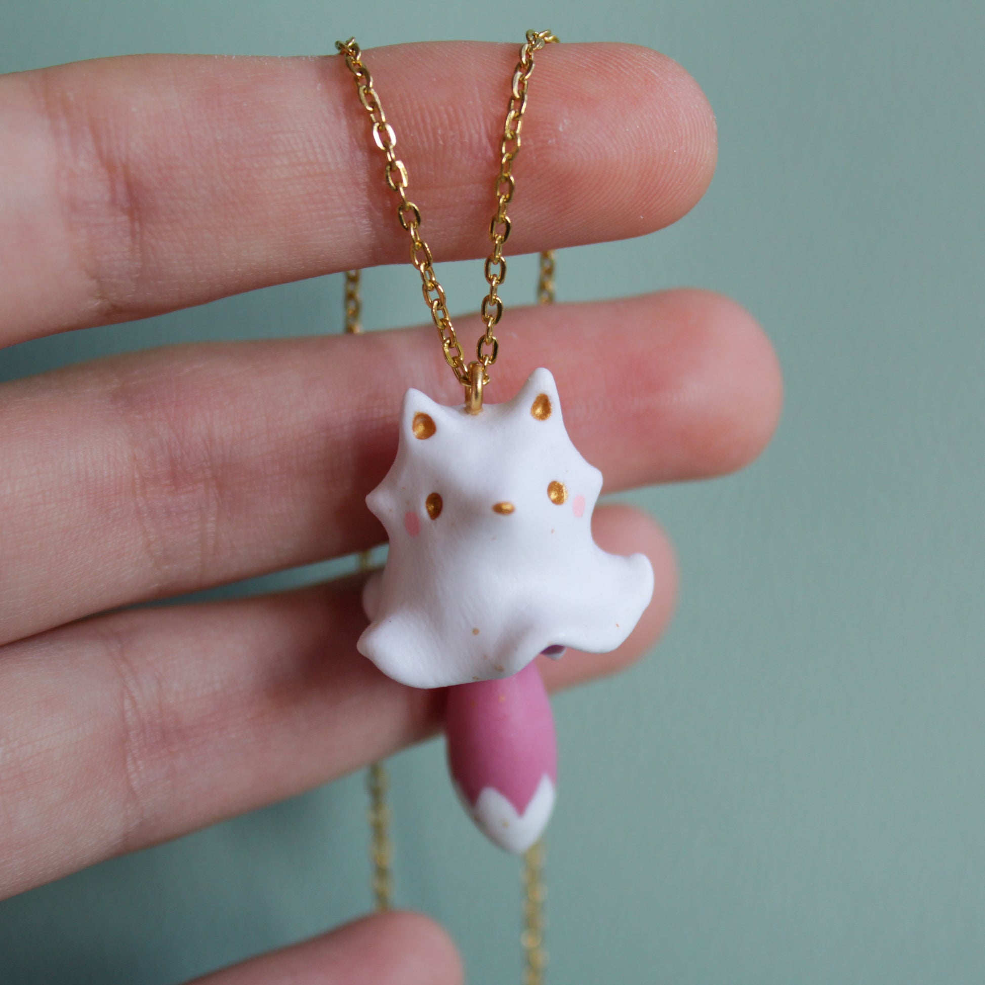 Ghost Fox Necklace in Polymer Clay - The Folky Fox