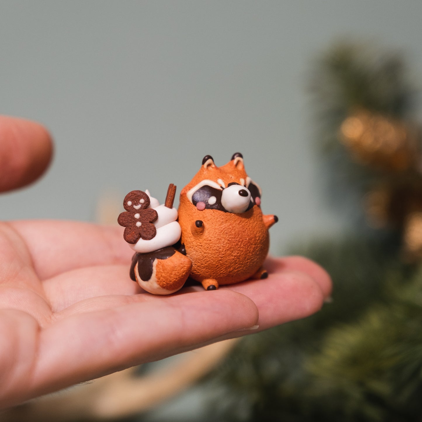 Gingerbread Raccoon Figurine in Polymer Clay