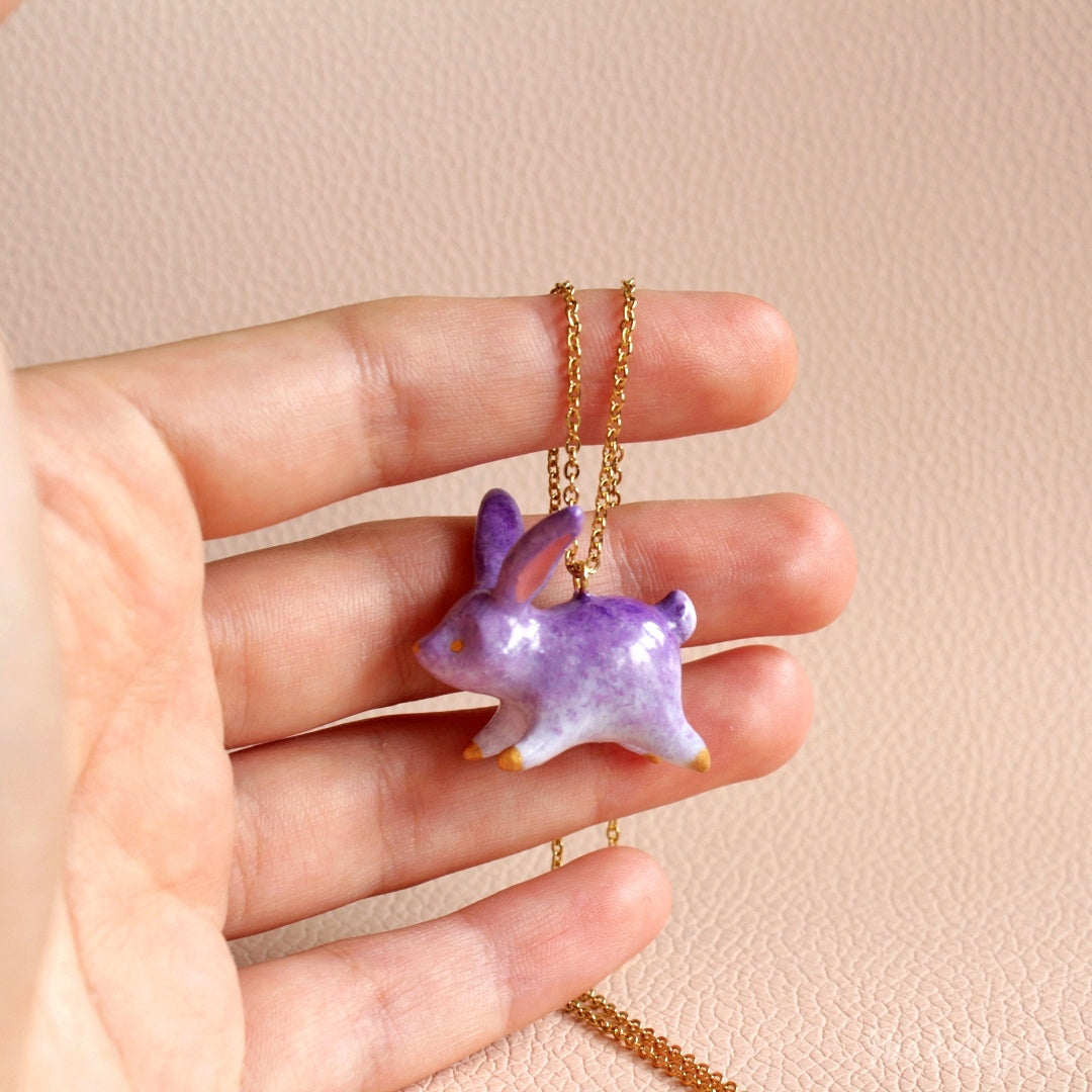 Purple Bunny Necklace in Polymer Clay - The Folky Fox