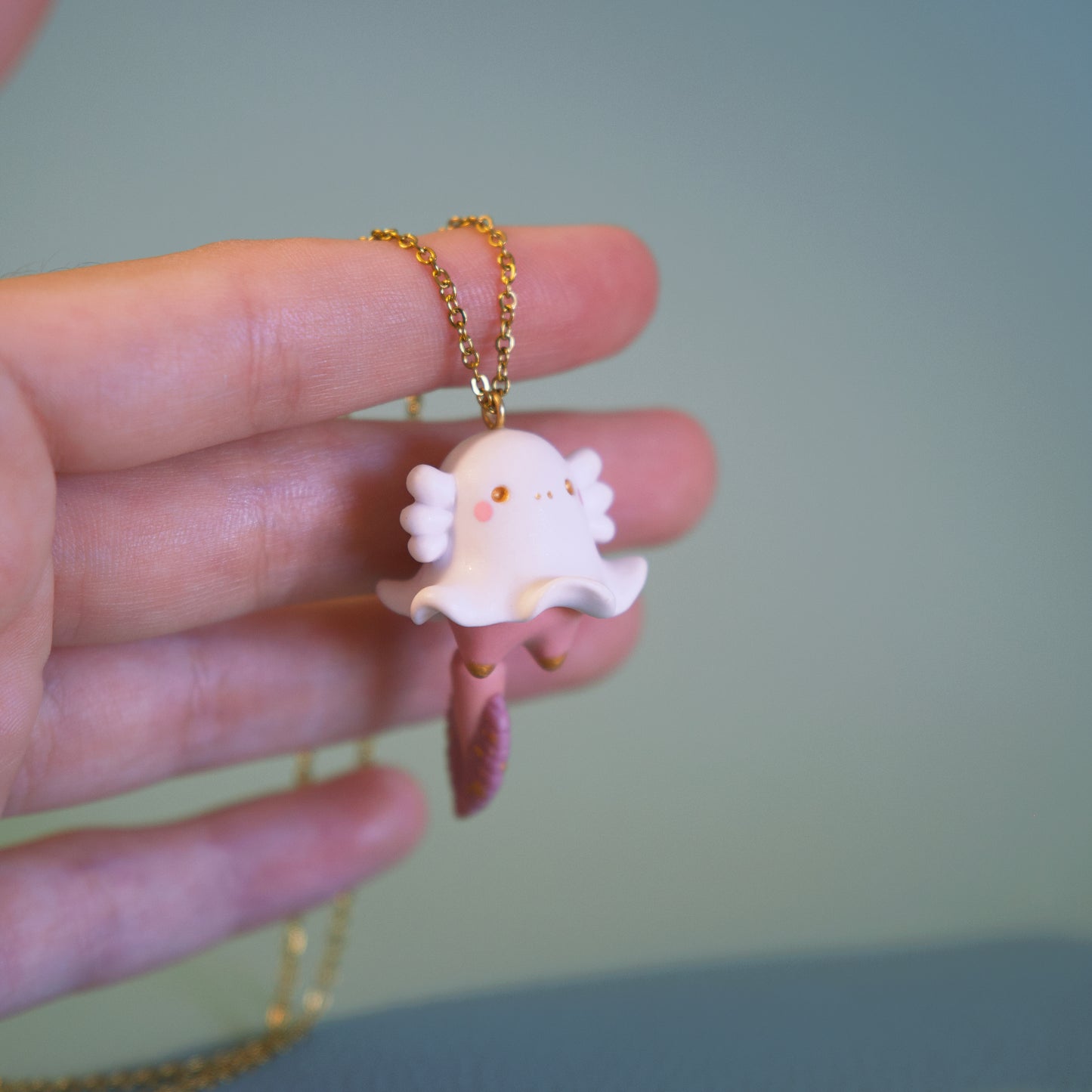 Axolotl Ghost Necklace in Polymer Clay