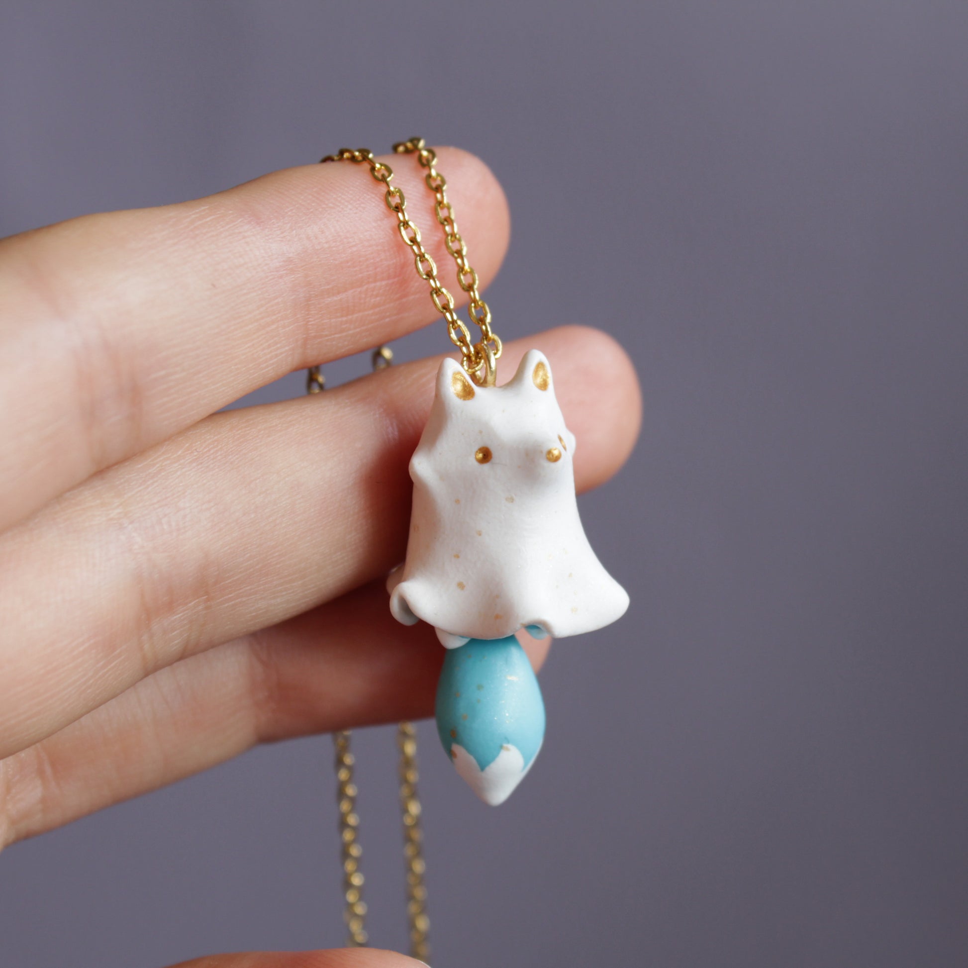 Ghost Fox Necklace in Polymer Clay - The Folky Fox