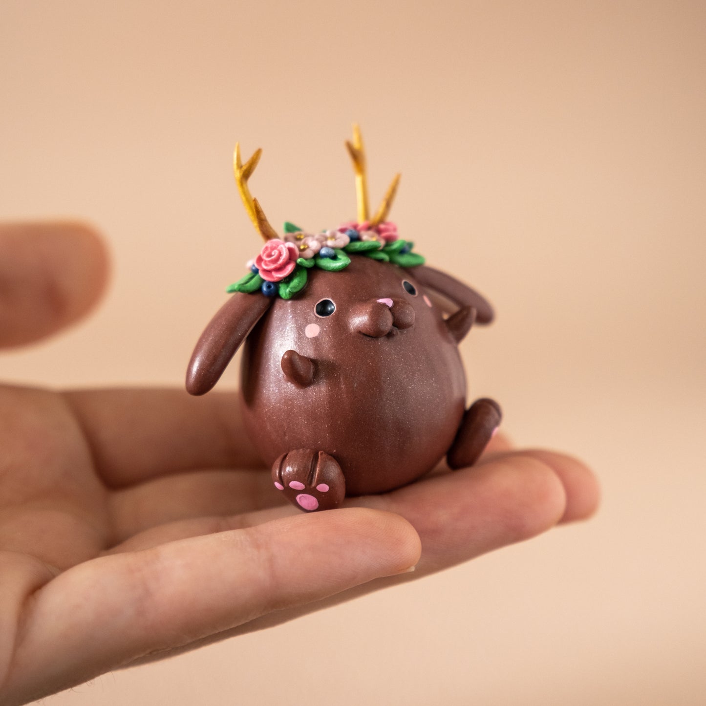 Chocolate Jackalope Figurine in Polymer Clay