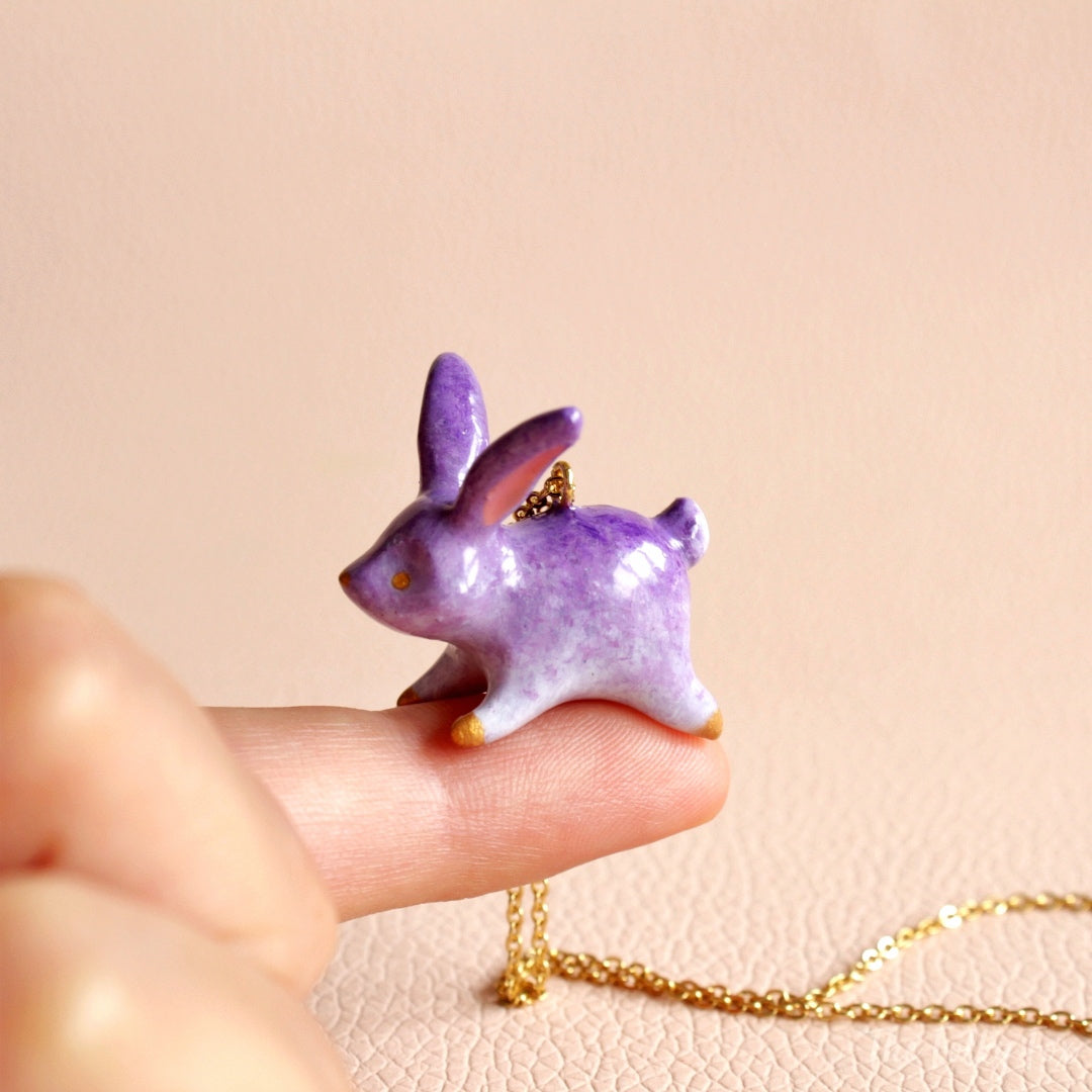 Purple Bunny Necklace in Polymer Clay - The Folky Fox