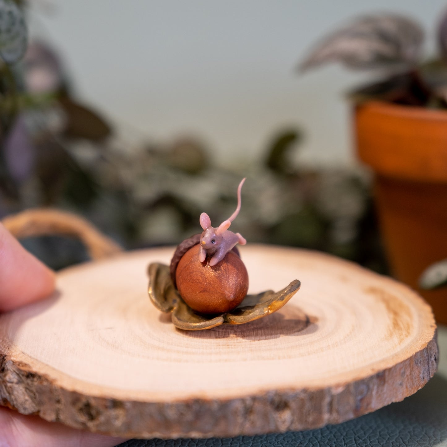 Mouse And Acorn Figurine in Polymer Clay
