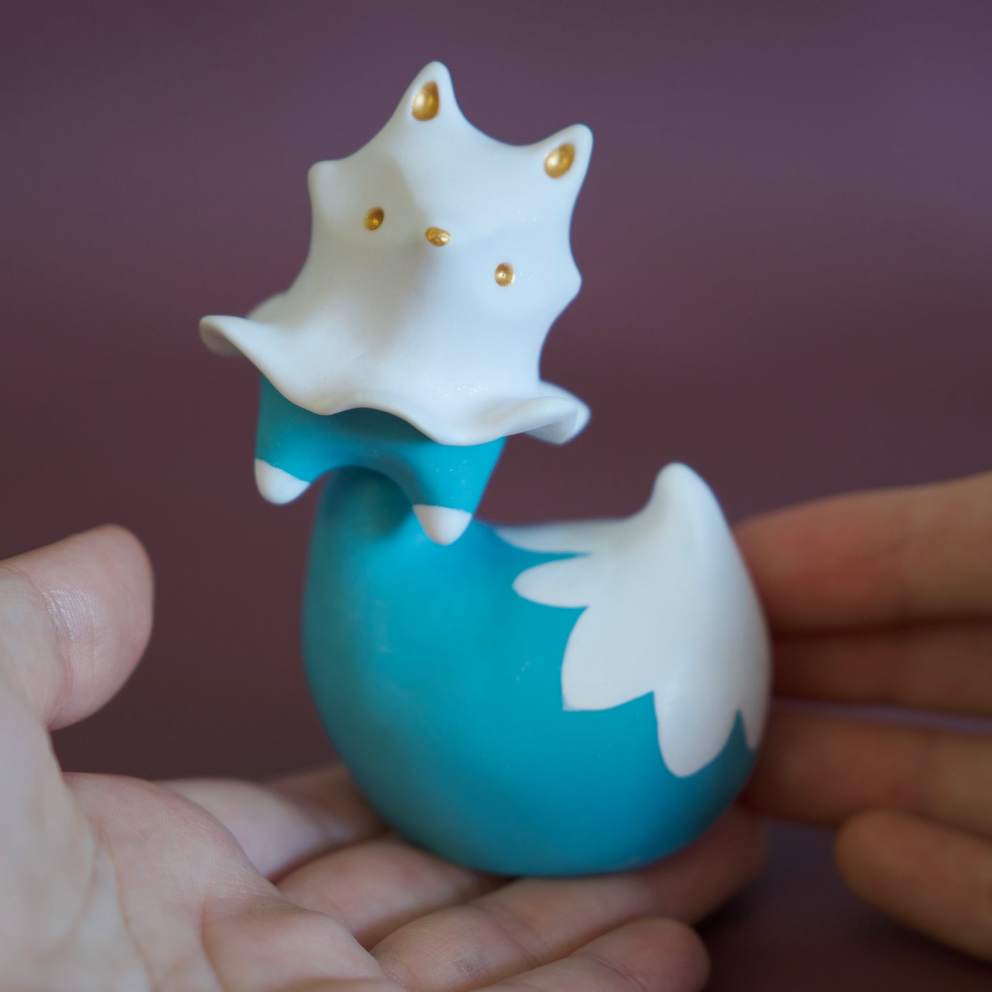 Floating Ghost Fox Sculpture in Polymer Clay