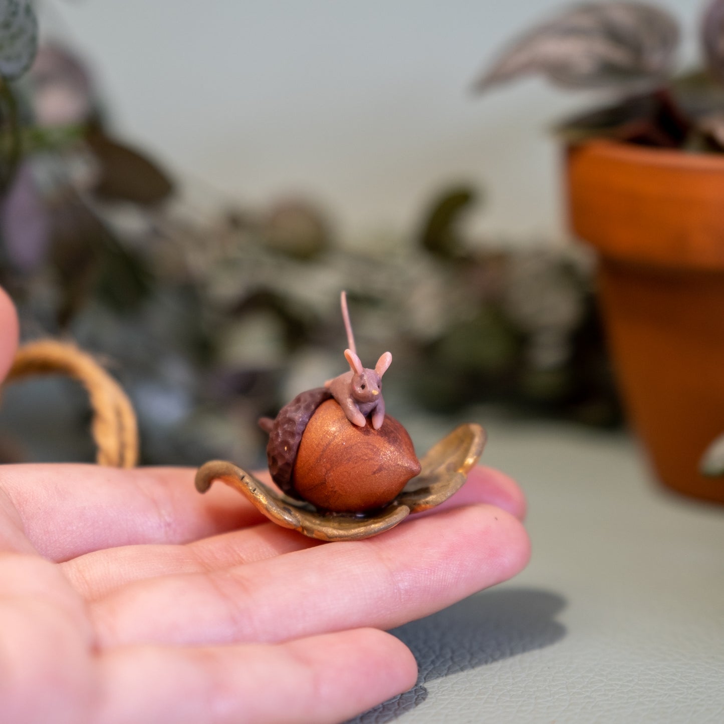 Mouse And Acorn Figurine in Polymer Clay