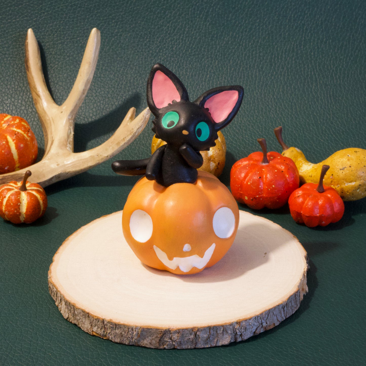 Pumpkin Cat Sculpture in Polymer Clay