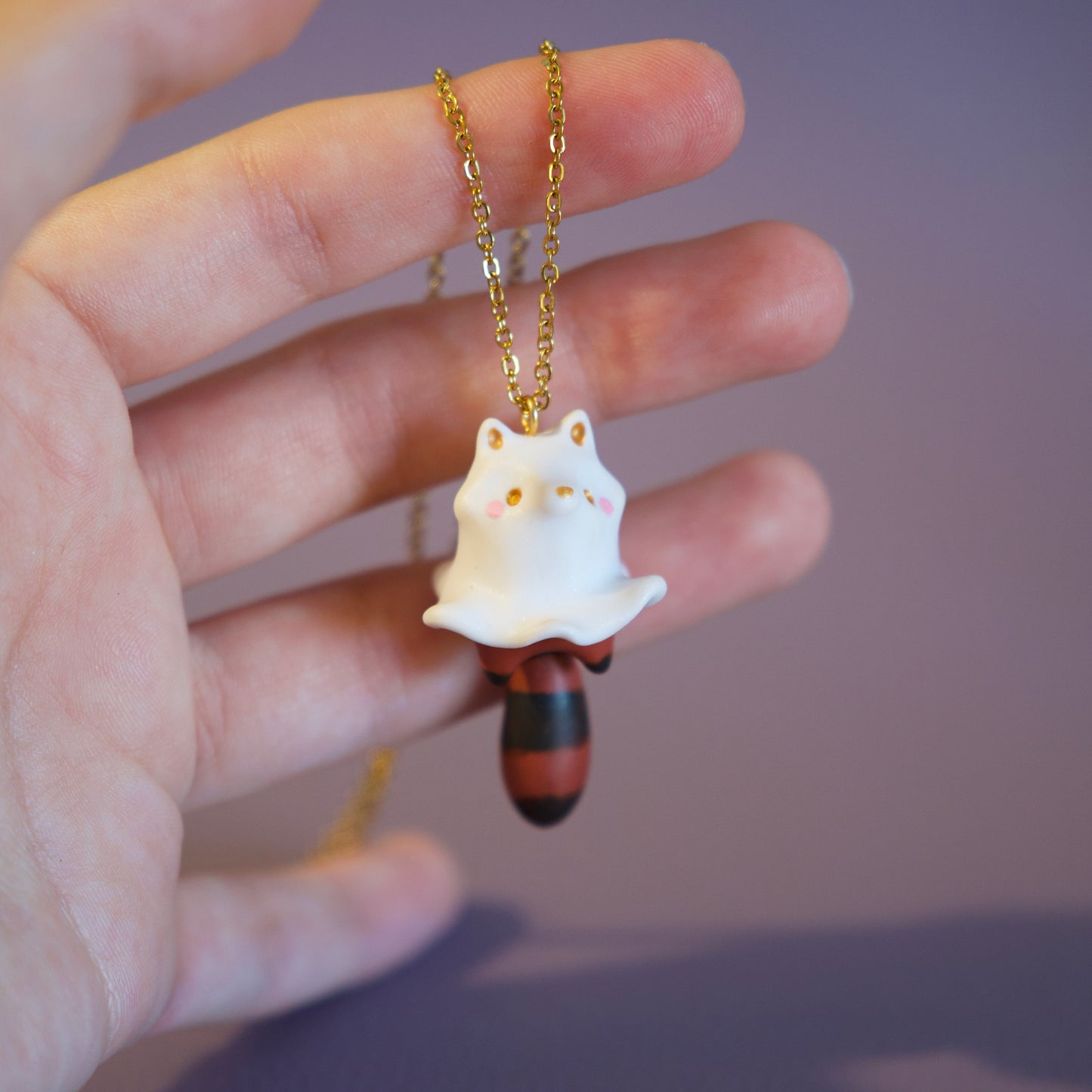 Red Panda Ghost Necklace in Polymer Clay