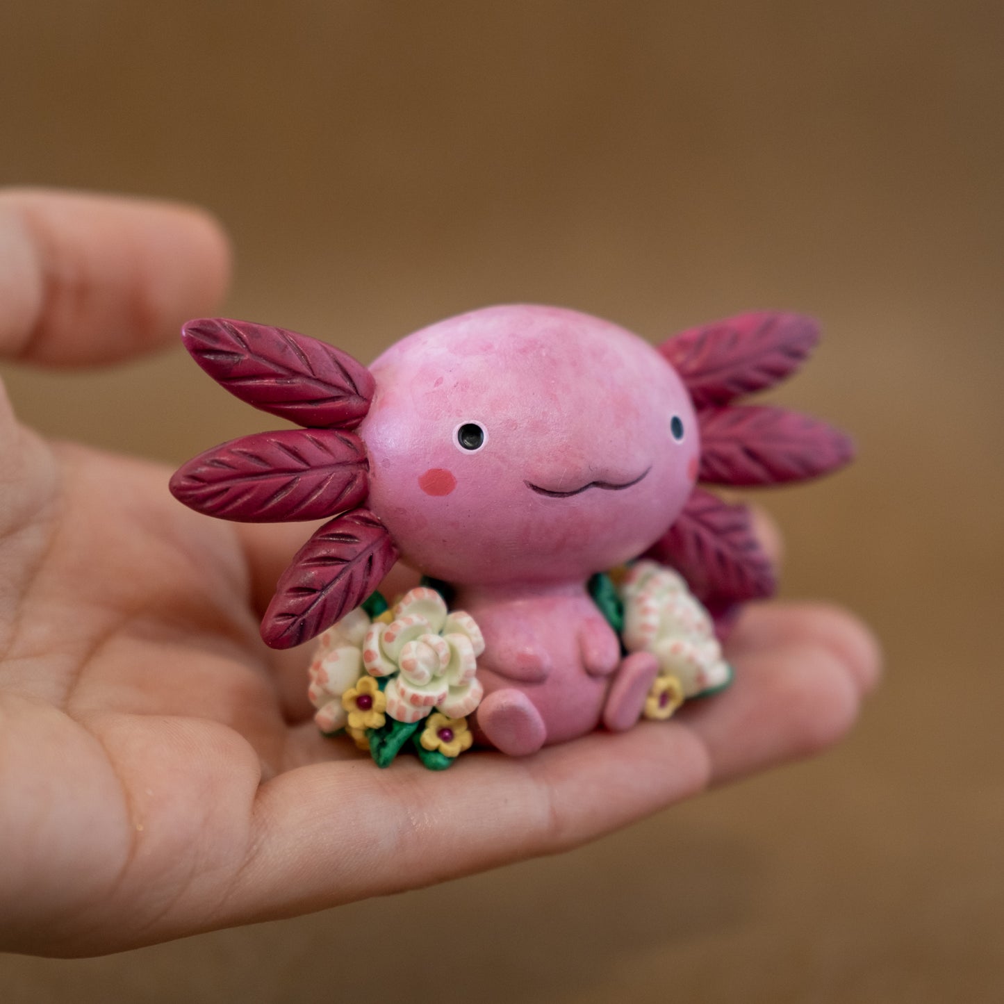 Pink Axolotl Figurine in Polymer Clay