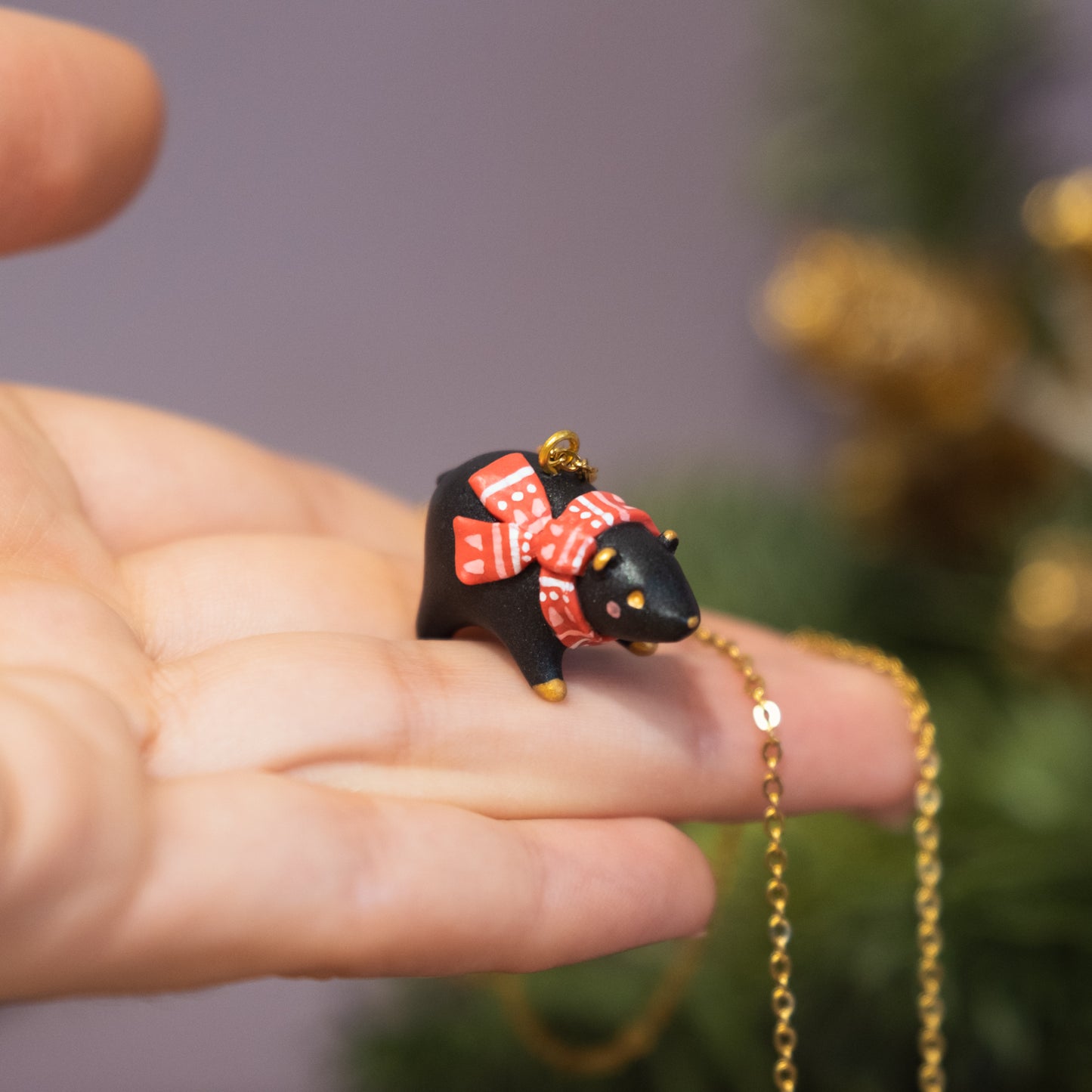 Winter Bear Necklace in Polymer Clay