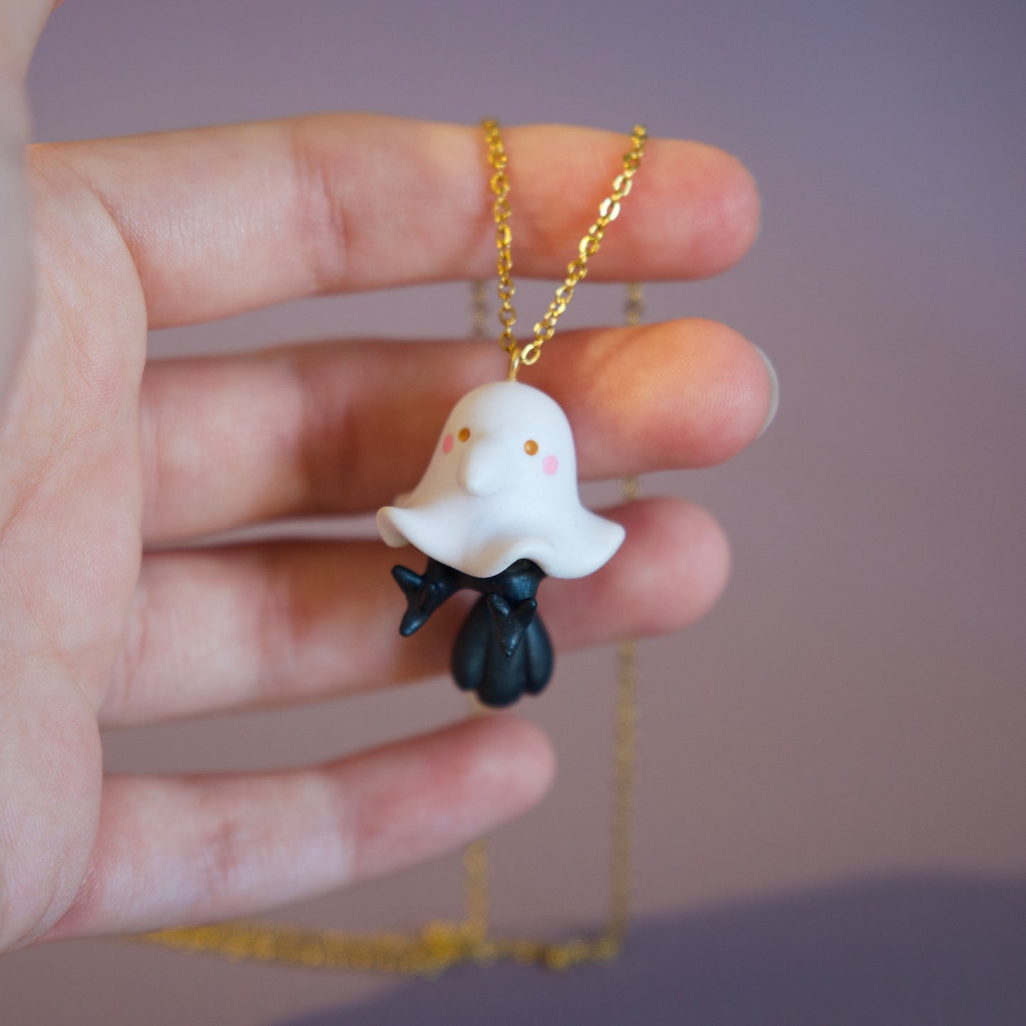 Crow Ghost Necklace in Polymer Clay