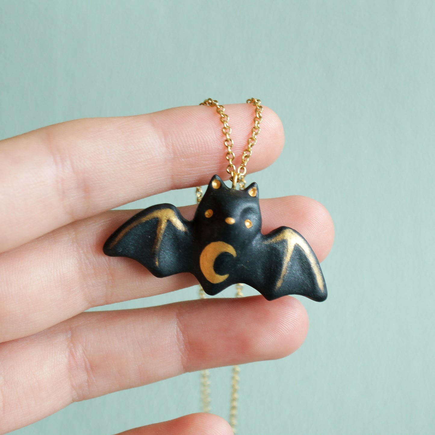 Bat Necklace in Polymer Clay - The Folky Fox