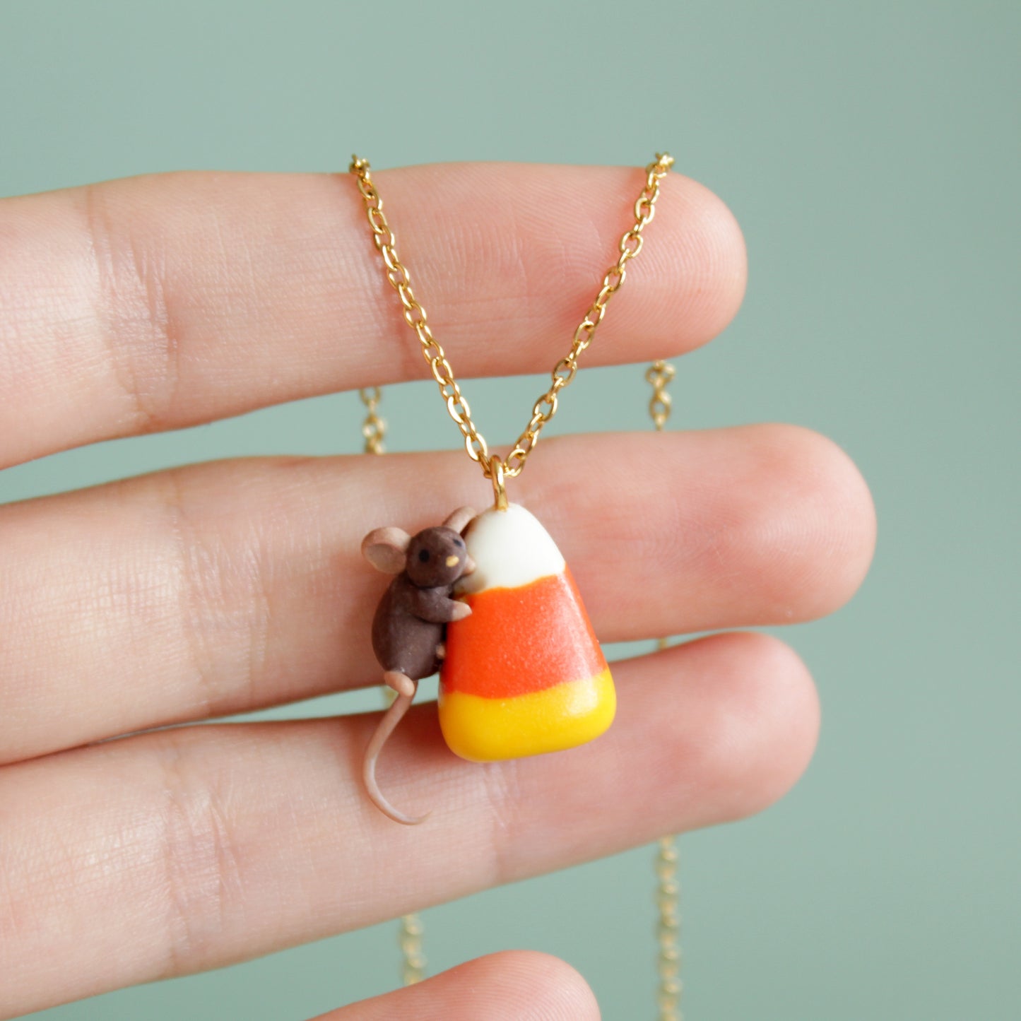 Candy Corn Rat Necklace in Polymer Clay
