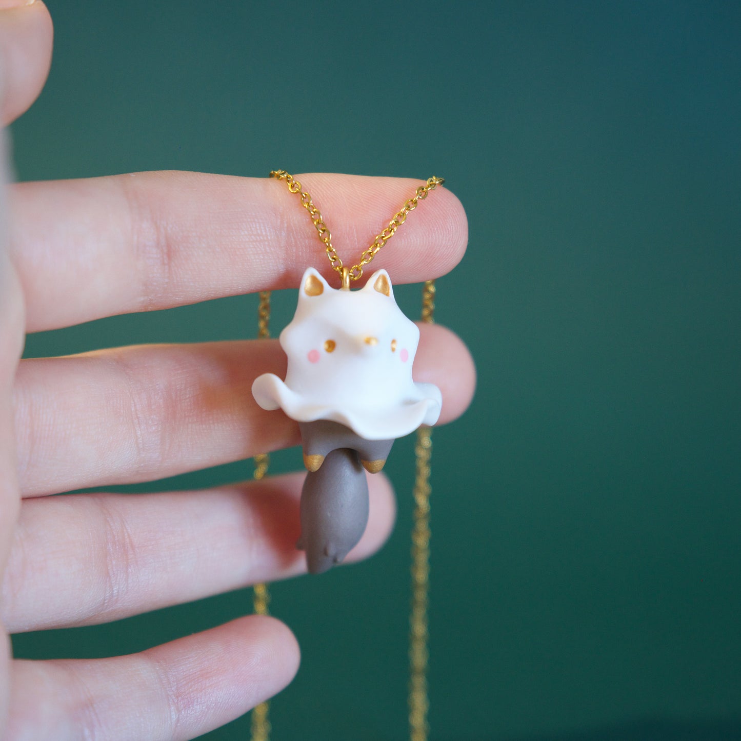 Wolf Ghost Necklace in Polymer Clay