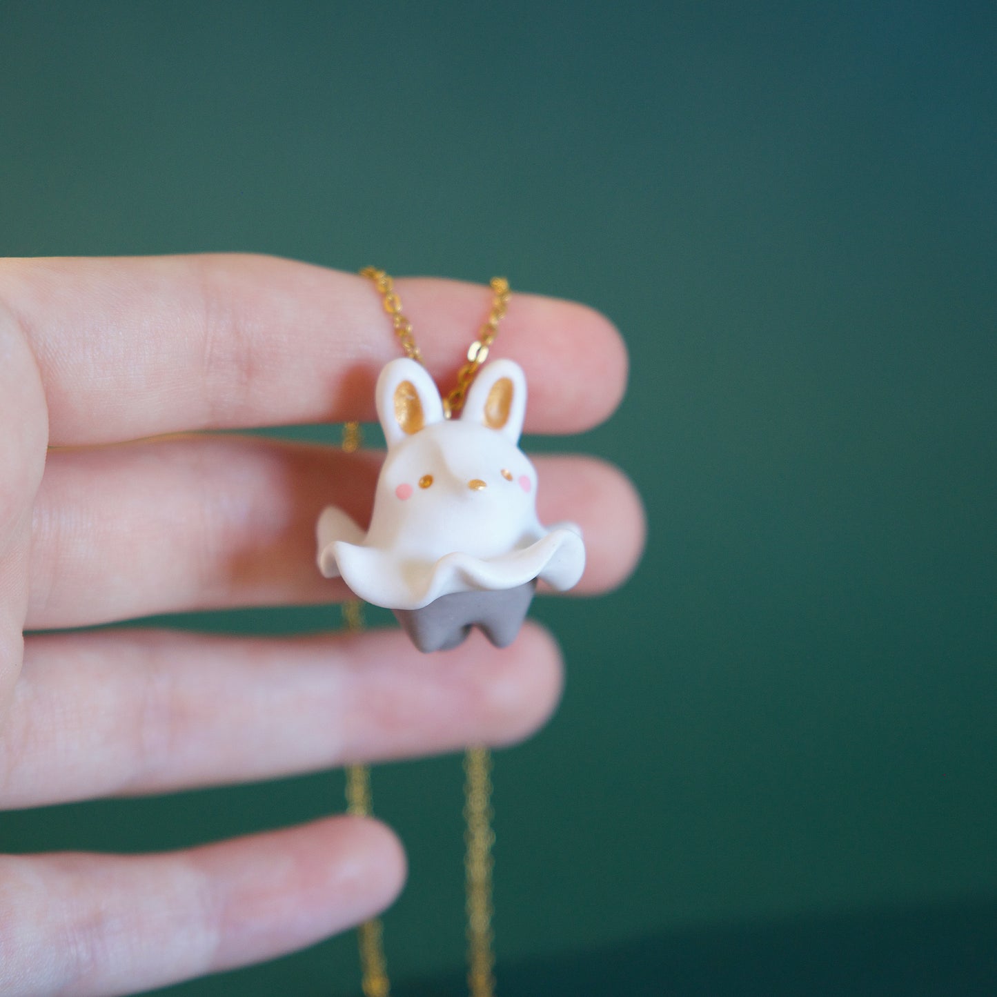 Bunny Ghost Necklace in Polymer Clay