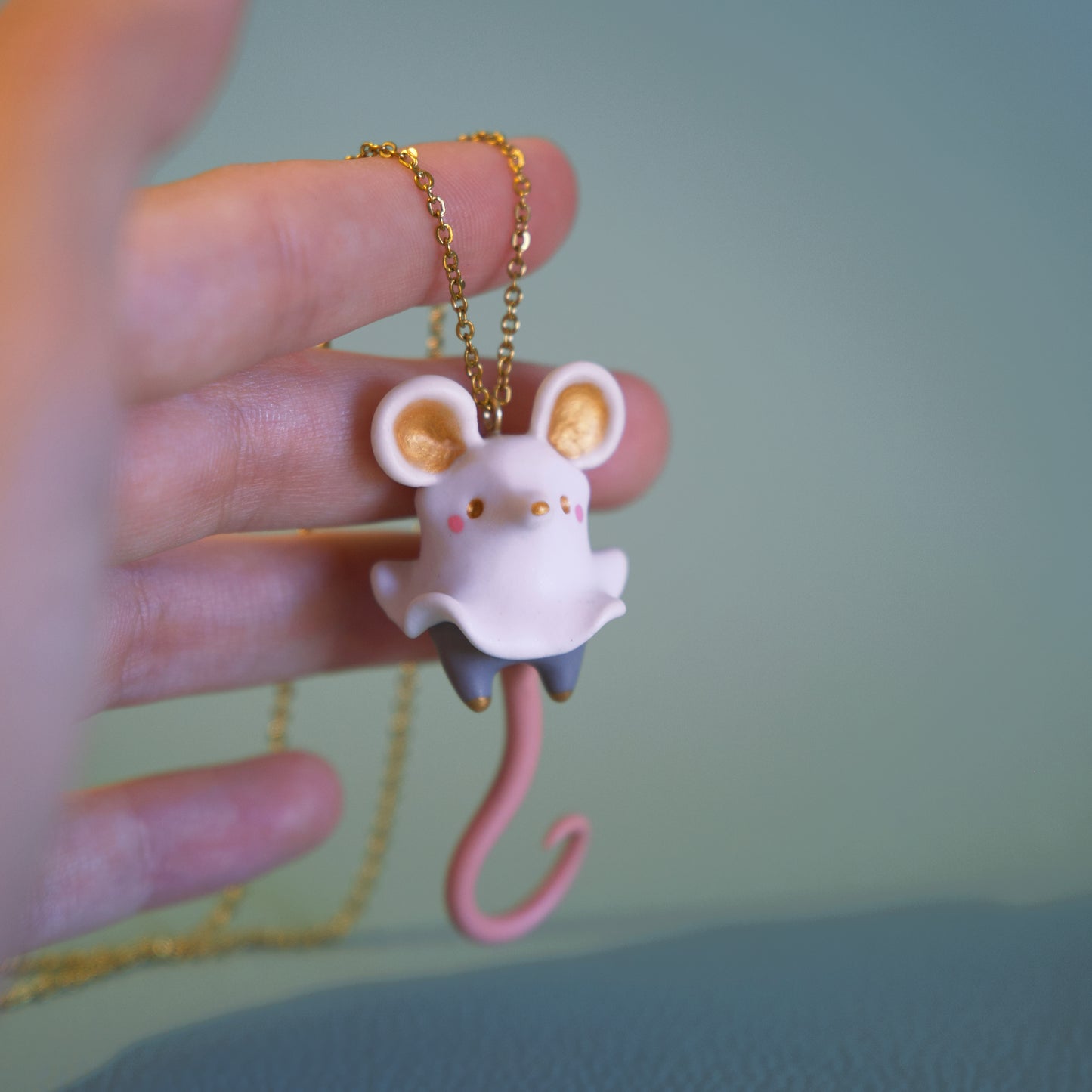 Mouse Ghost Necklace in Polymer Clay