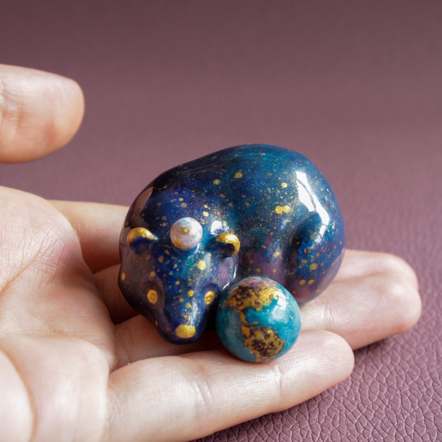 Galaxy Bear Figurine in Polymer Clay - The Folky Fox