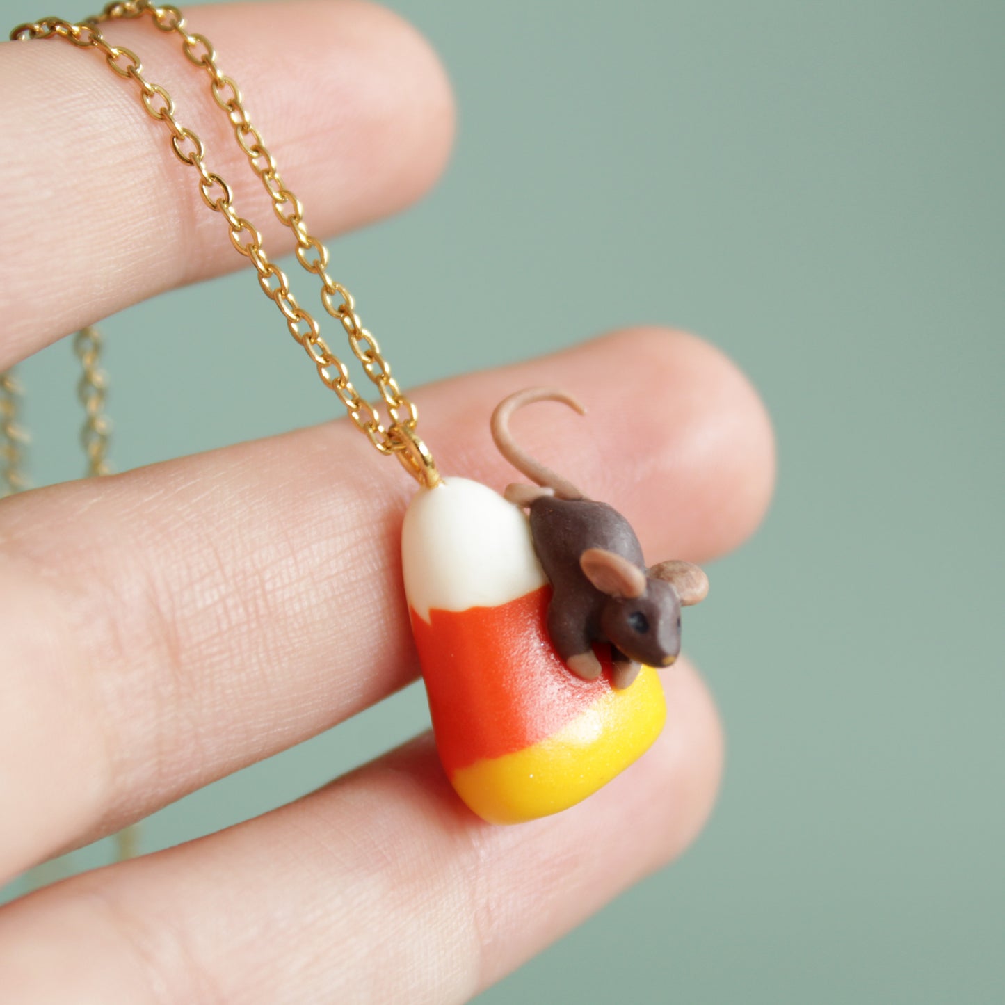 Candy Corn Rat Necklace in Polymer Clay