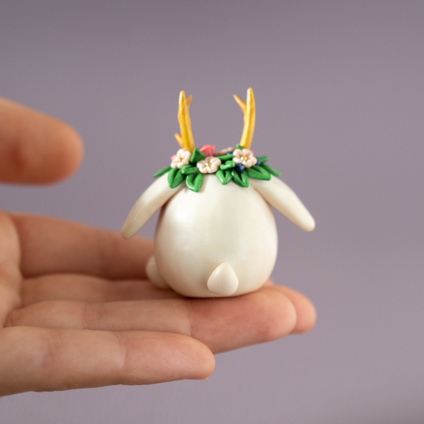 White Jackalope Figurine in Polymer Clay