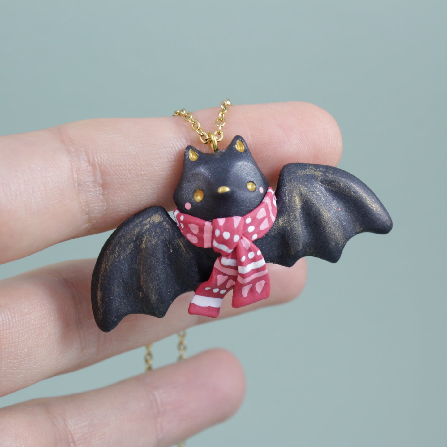 Winter Bat Necklace in Polymer Clay