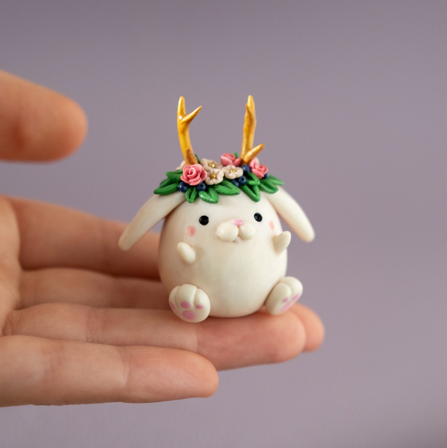 White Jackalope Figurine in Polymer Clay