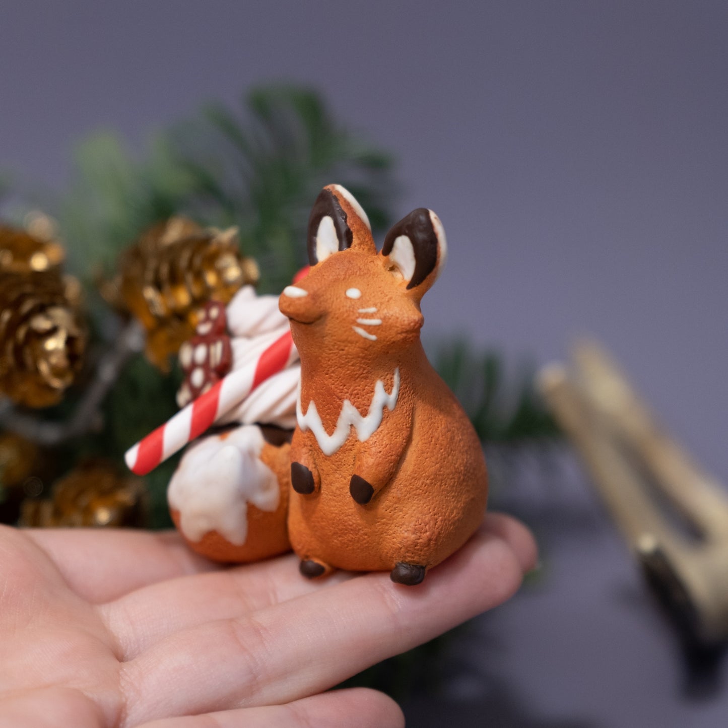 Gingerbread Fox Figurine in Polymer Clay