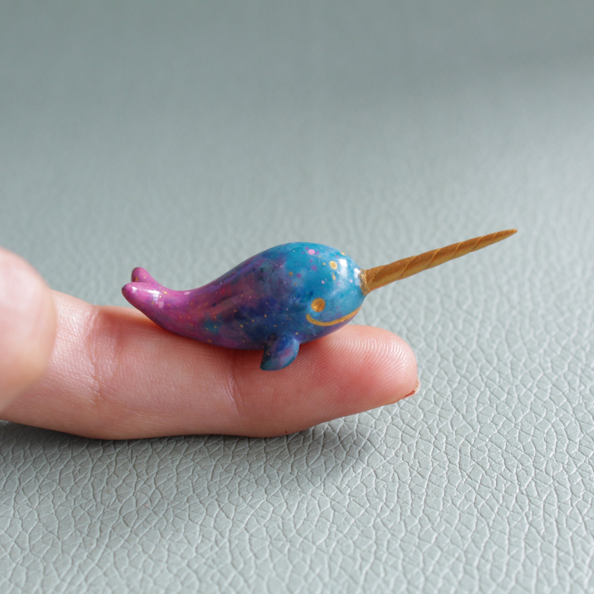 Galaxy Narwhal Figurine in Polymer Clay - The Folky Fox