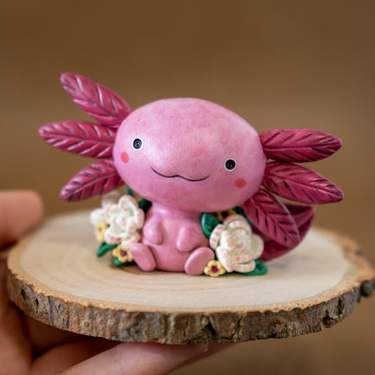 Pink Axolotl Figurine in Polymer Clay