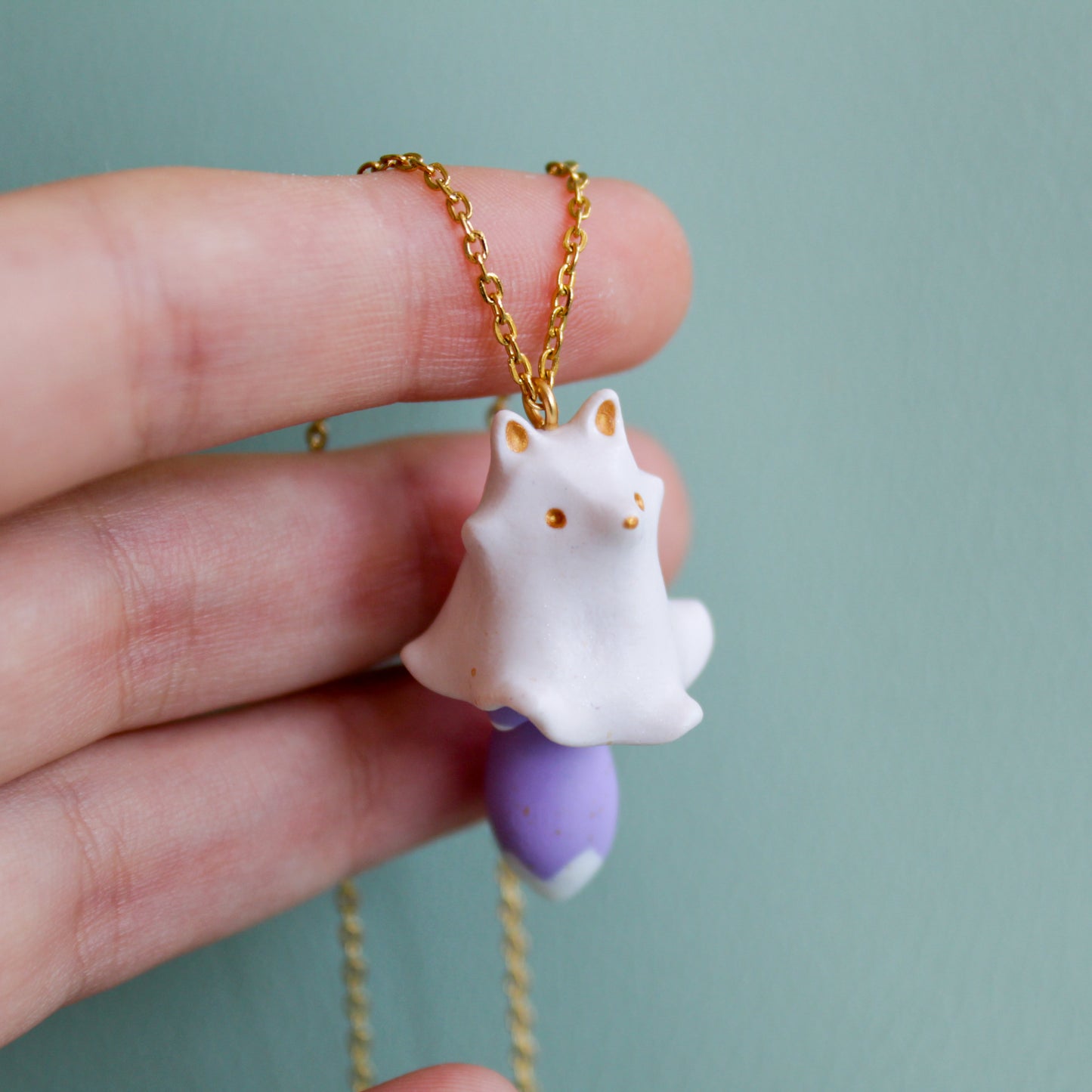 Ghost Fox Necklace in Polymer Clay - The Folky Fox