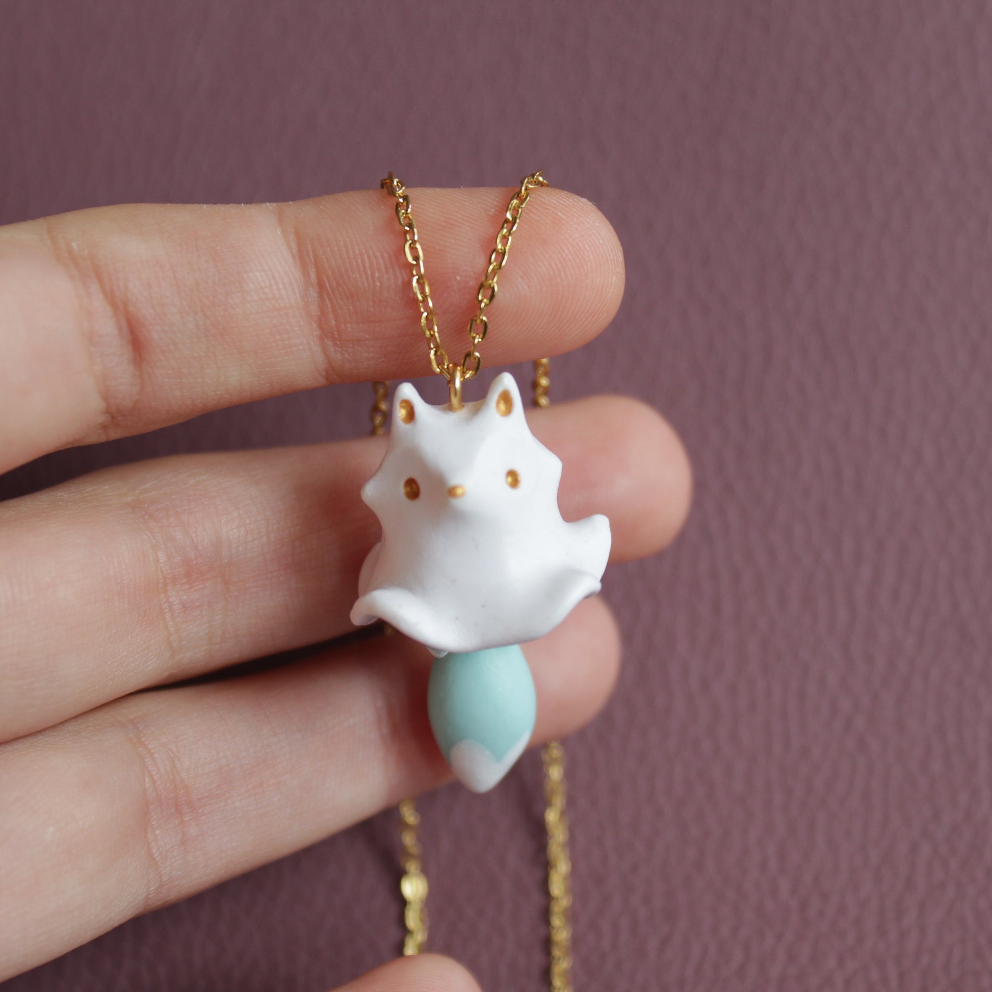 Ghost Fox Necklace in Polymer Clay - The Folky Fox