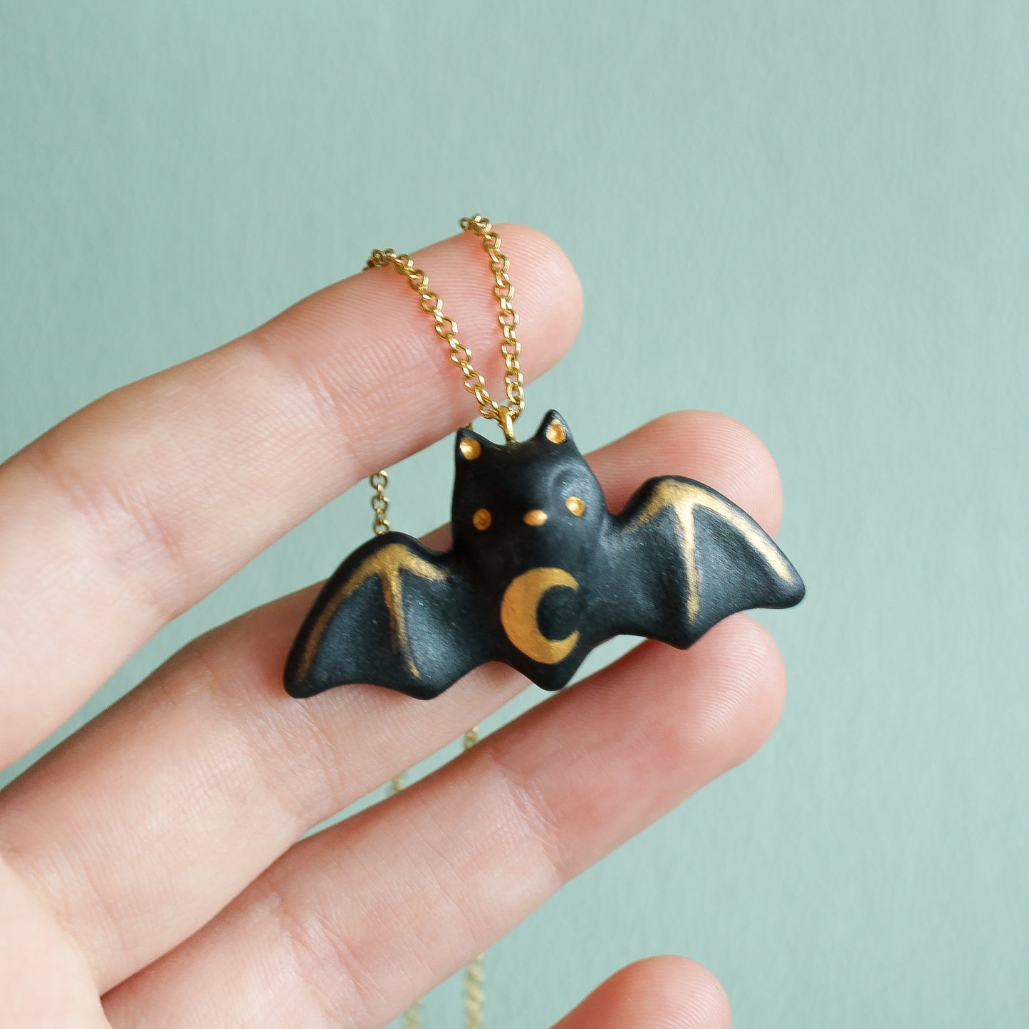 Bat Necklace in Polymer Clay - The Folky Fox