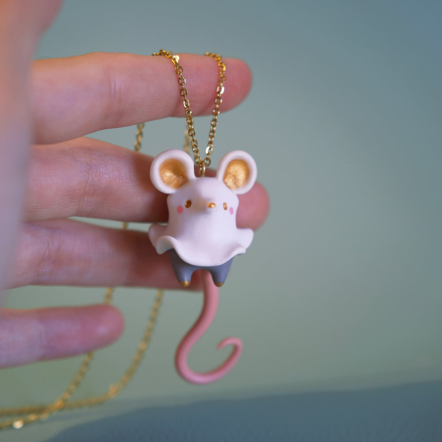 Mouse Ghost Necklace in Polymer Clay