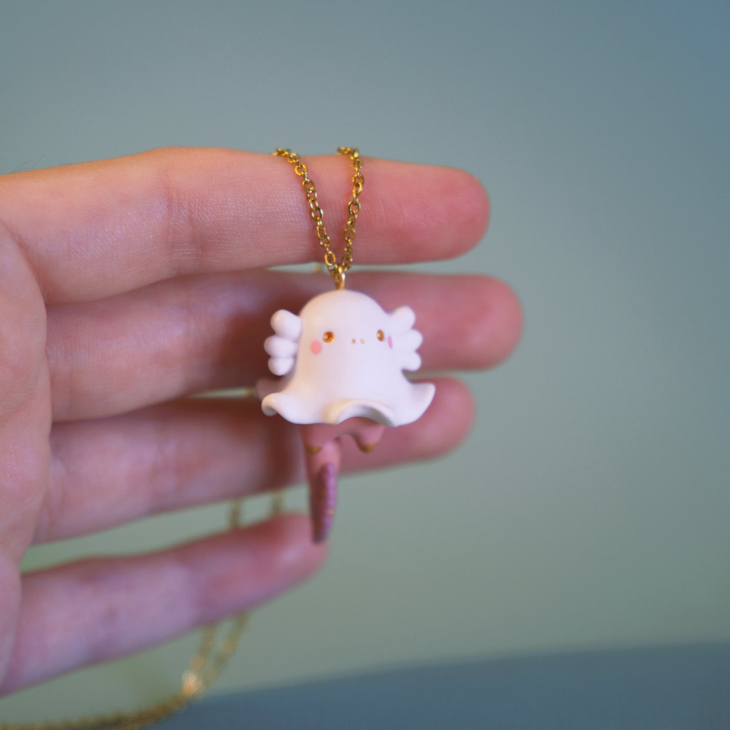 Axolotl Ghost Necklace in Polymer Clay
